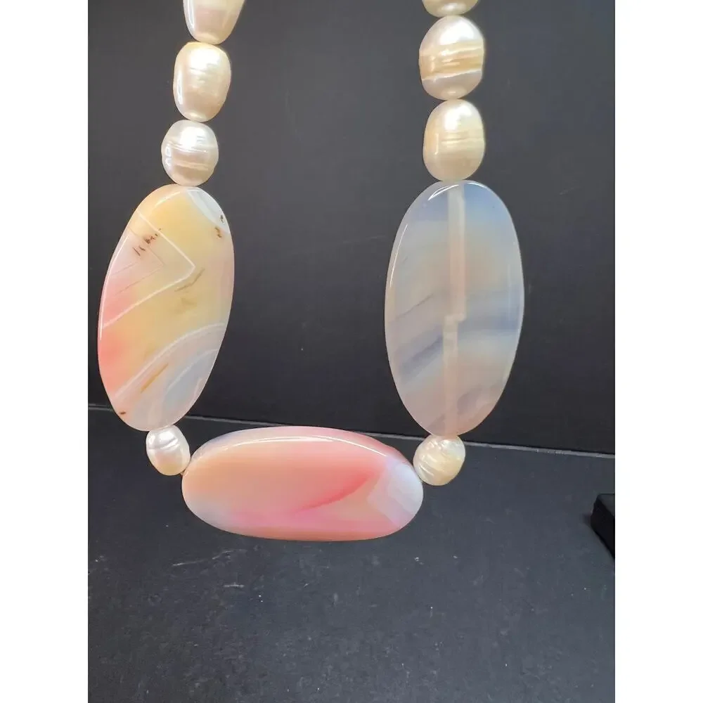 NEW freshwater pearl and agate necklace with sterling silver clasp
